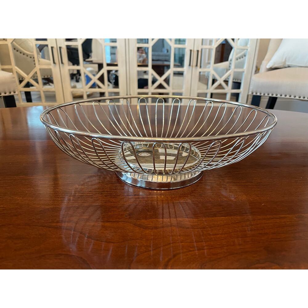 Vintage 1960s Silver Plated Oval Wire Bread Basket Mid Century Modern